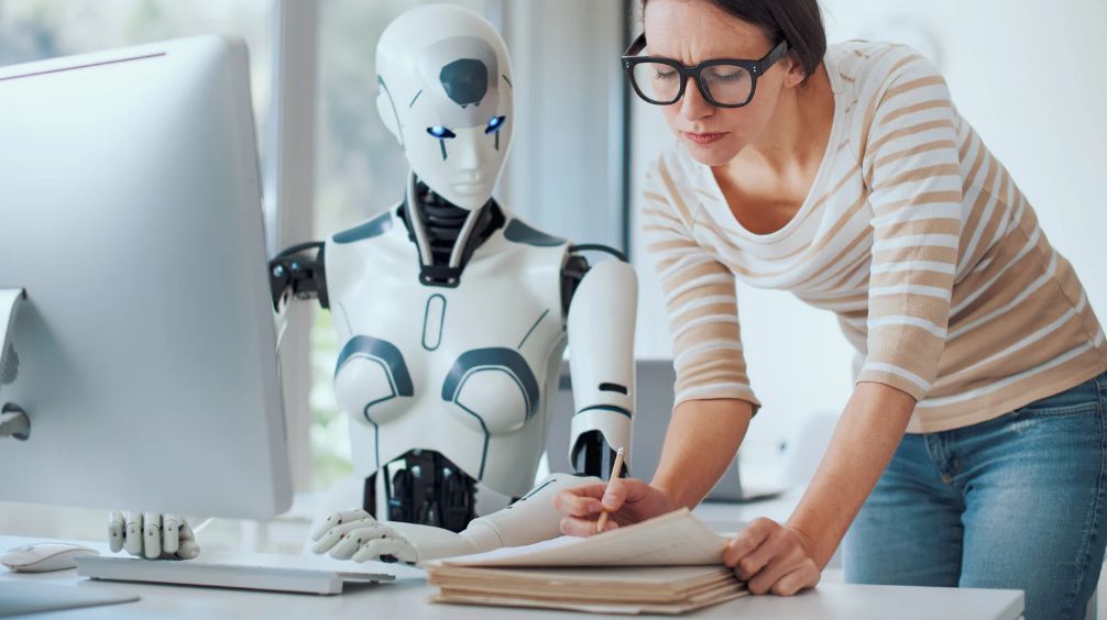 Robot and a woman