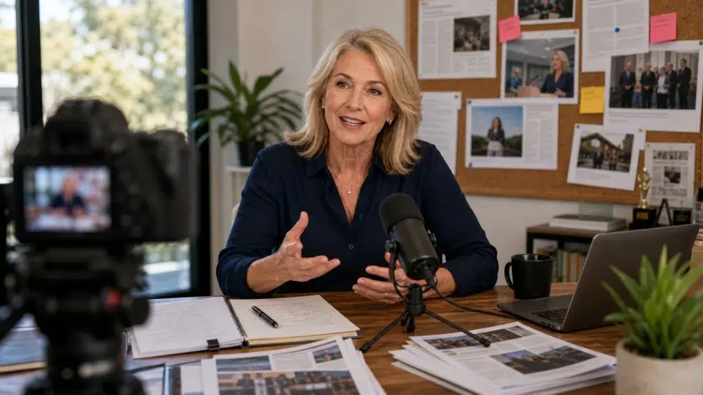 Founder being interviewed on camera for founder PR in Australia